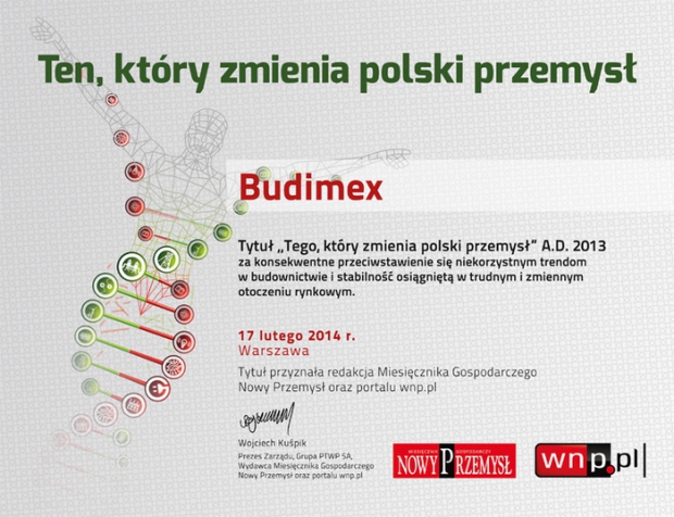 Budimex z tytułem „Tego, który zmienia polski przemysł” 