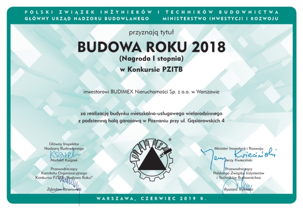 “Construction Oscars” 2018 for Budimex Nieruchomości